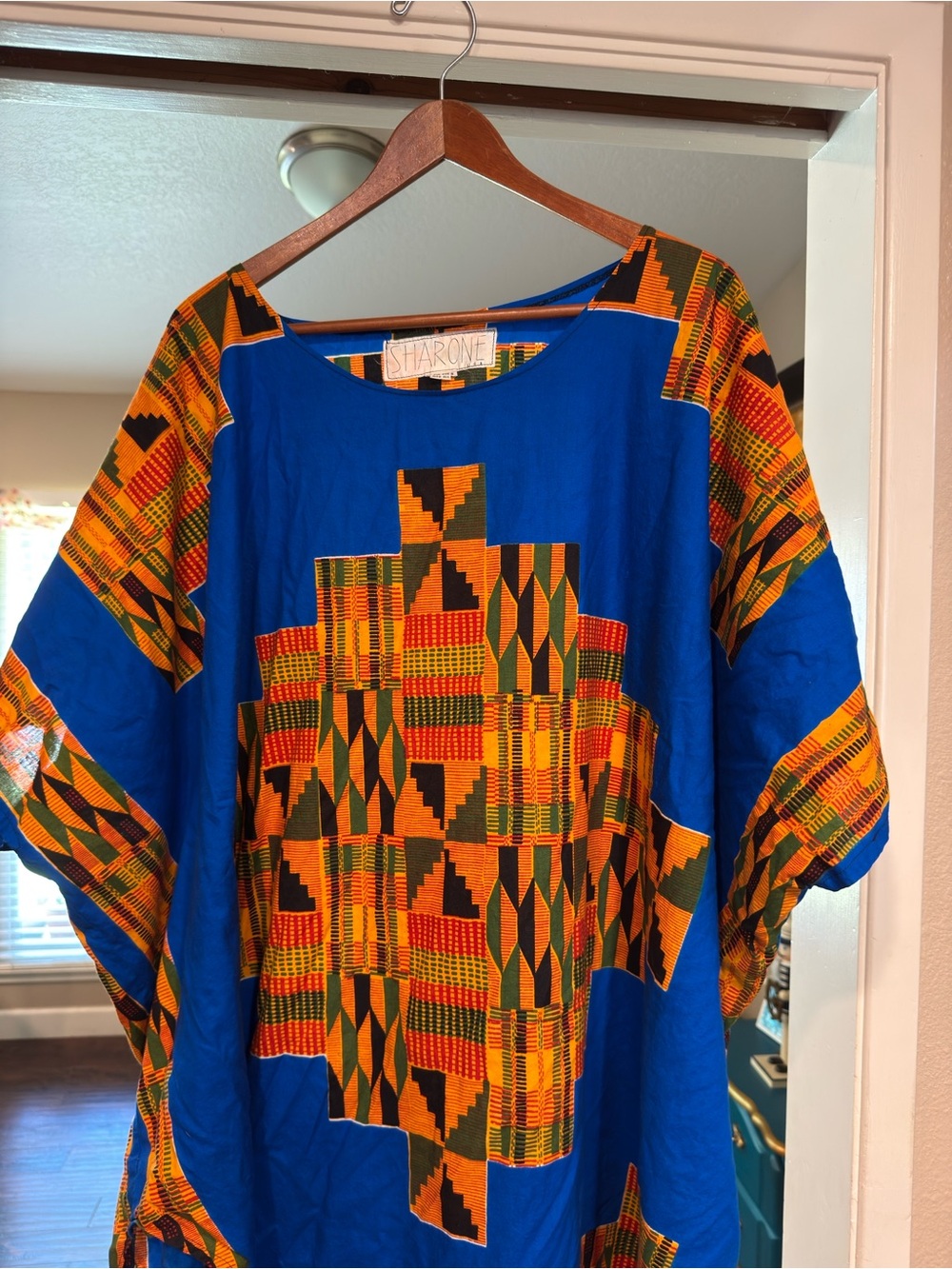 Vintage Sharone USA African Print Kaftan One Size Pockets